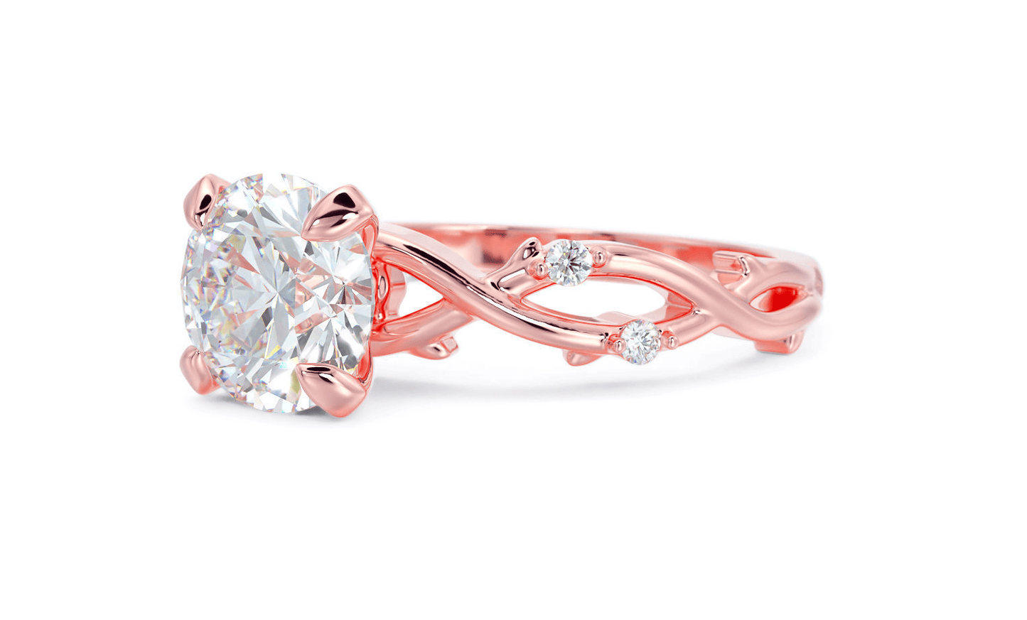 Anillo de Compromiso Gold Leaf 14K con Diamante 1Ct Redondo