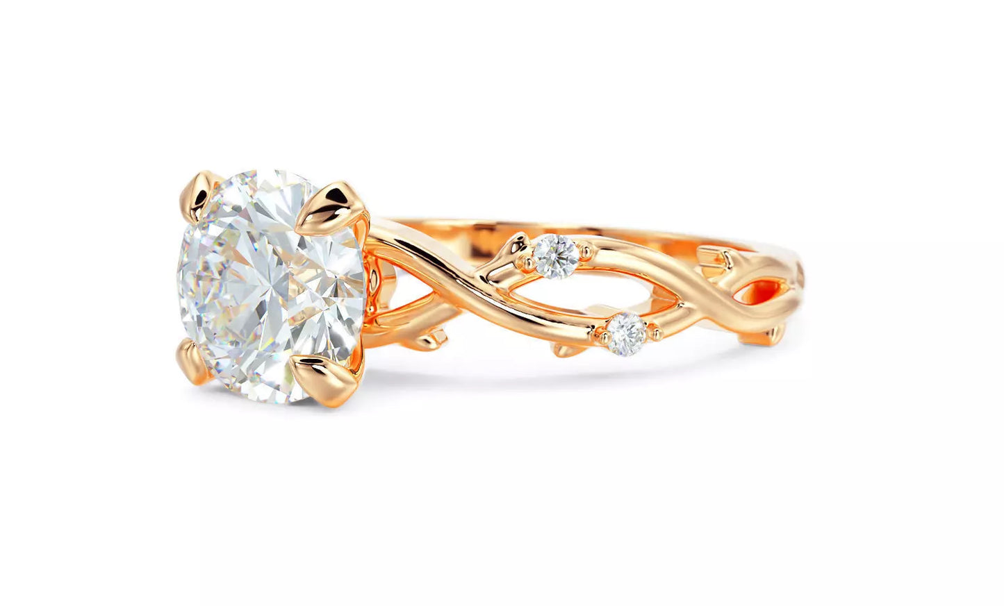 Anillo de Compromiso Gold Leaf 14K con Diamante 1Ct Redondo