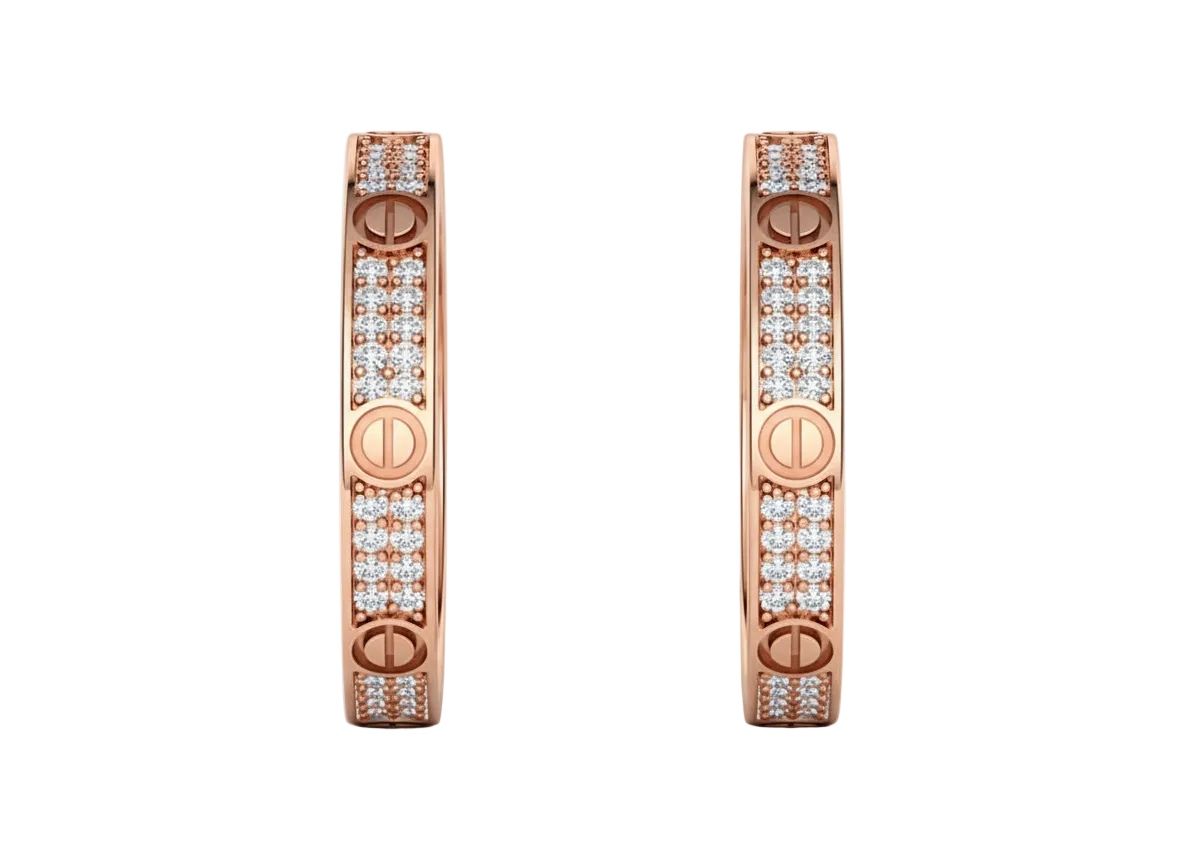 Dúo de Argollas Banda con Diseño Love y Diamantes Pavé 3mm