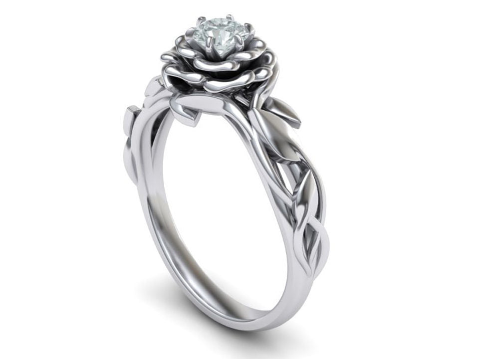 Exclusivo Anillo de Compromiso Leaves Rose de Oro 14k con Incrustaciones