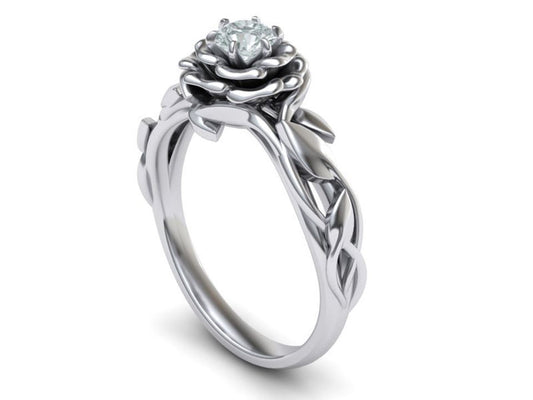 Anillo de Compromiso Leaves Rose de Oro 14k con Incrustaciones