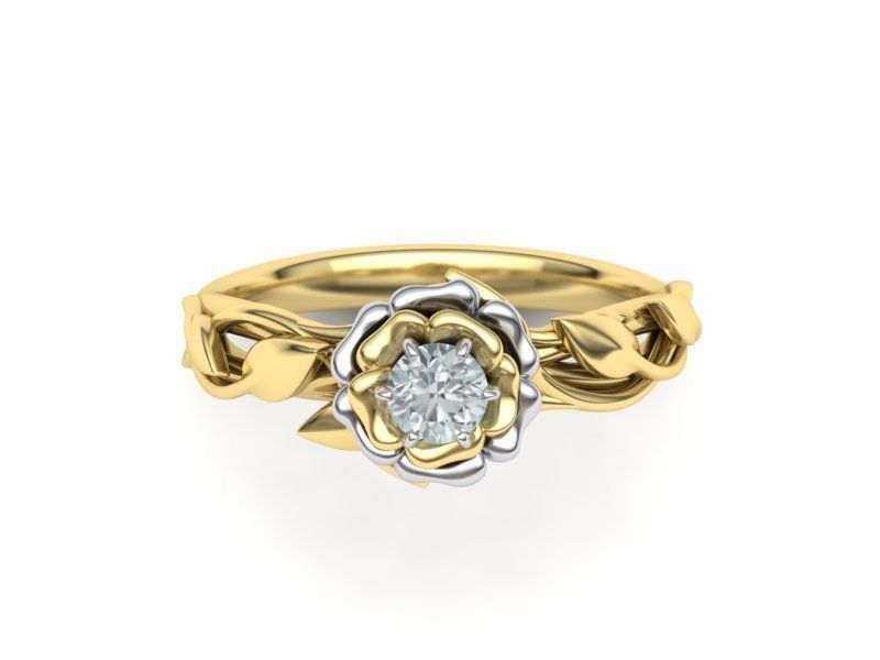 Exclusivo Anillo de Compromiso Leaves Rose de Oro 14k con Incrustaciones