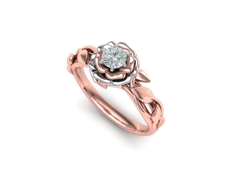 Exclusivo Anillo de Compromiso Leaves Rose de Oro 14k con Incrustaciones