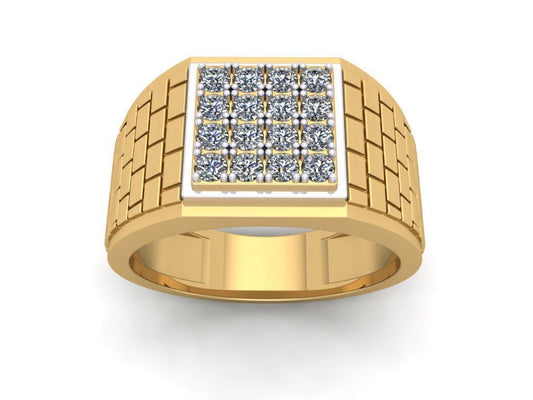 Anillo de Oro Amarillo con Cara Cuadrada Recubierta de Incrustaciones