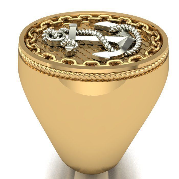 Deslumbrante Anillo de Oro Amarillo 14k con Ancla de Oro Blanco