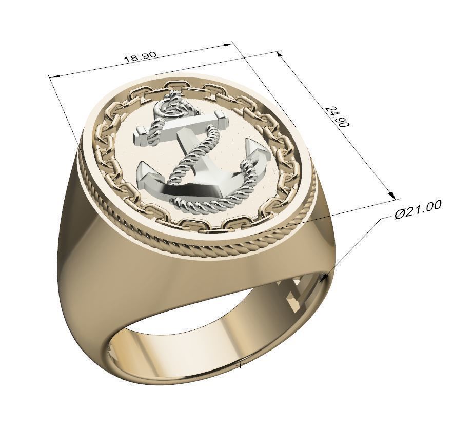 Deslumbrante Anillo de Oro Amarillo 14k con Ancla de Oro Blanco