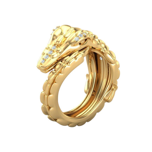 Anillo de Oro Amarillo en Forma de Cocodrilo Acompañado de Incrustaciones