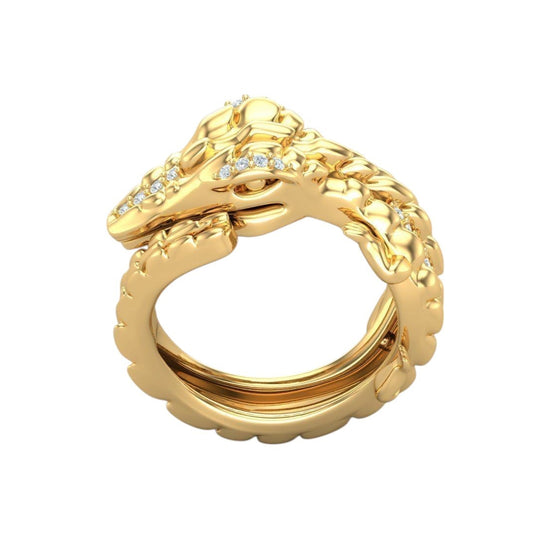 Anillo de Oro Amarillo en Forma de Cocodrilo Acompañado de Incrustaciones