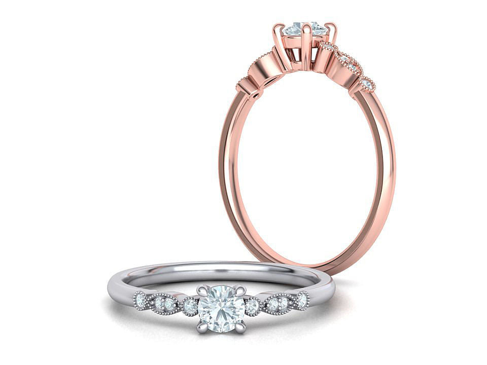 Atractivo Anillo de Compromiso Milgrain de Oro 14k con Incrustaciones