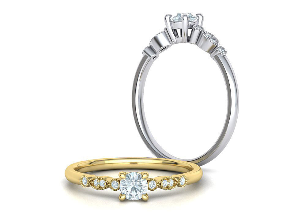 Atractivo Anillo de Compromiso Milgrain de Oro 14k con Incrustaciones