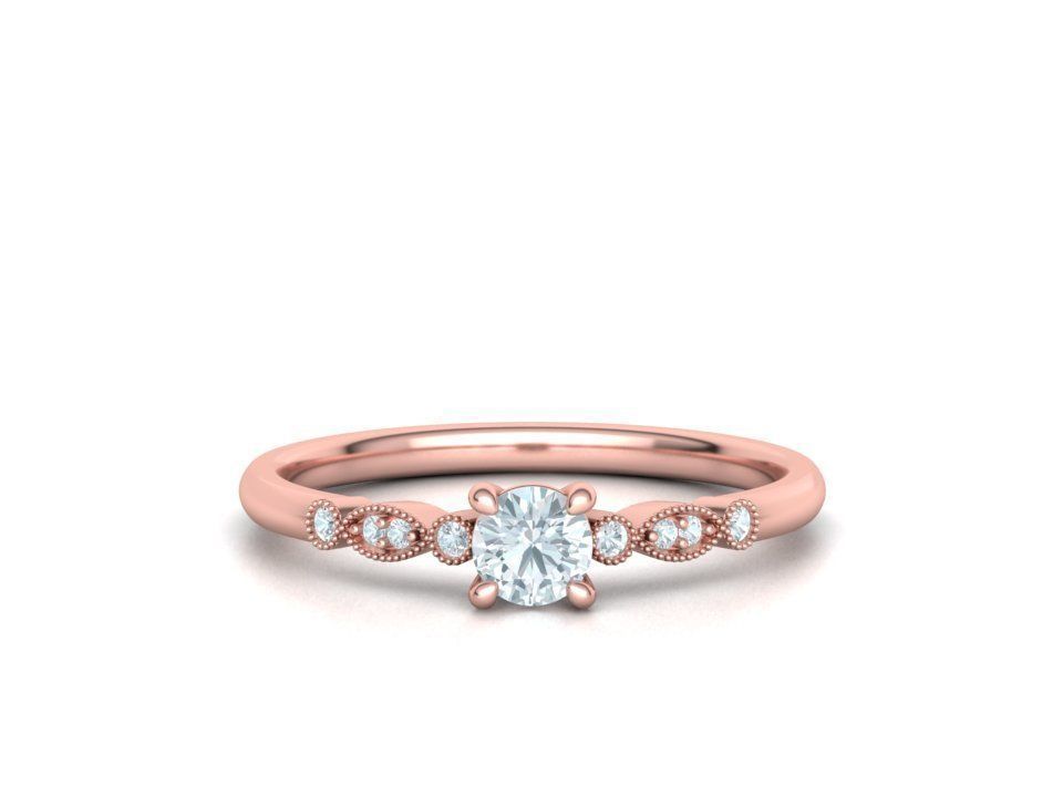 Atractivo Anillo de Compromiso Milgrain de Oro 14k con Incrustaciones