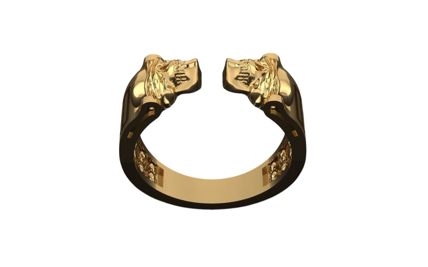 Extravagante Anillo Doble Calavera de Oro Amarillo
