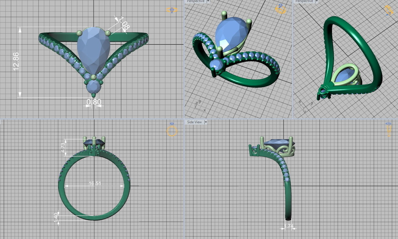 Anillo de Compromiso Chevron con Incrustacion Central de Corte de Pera
