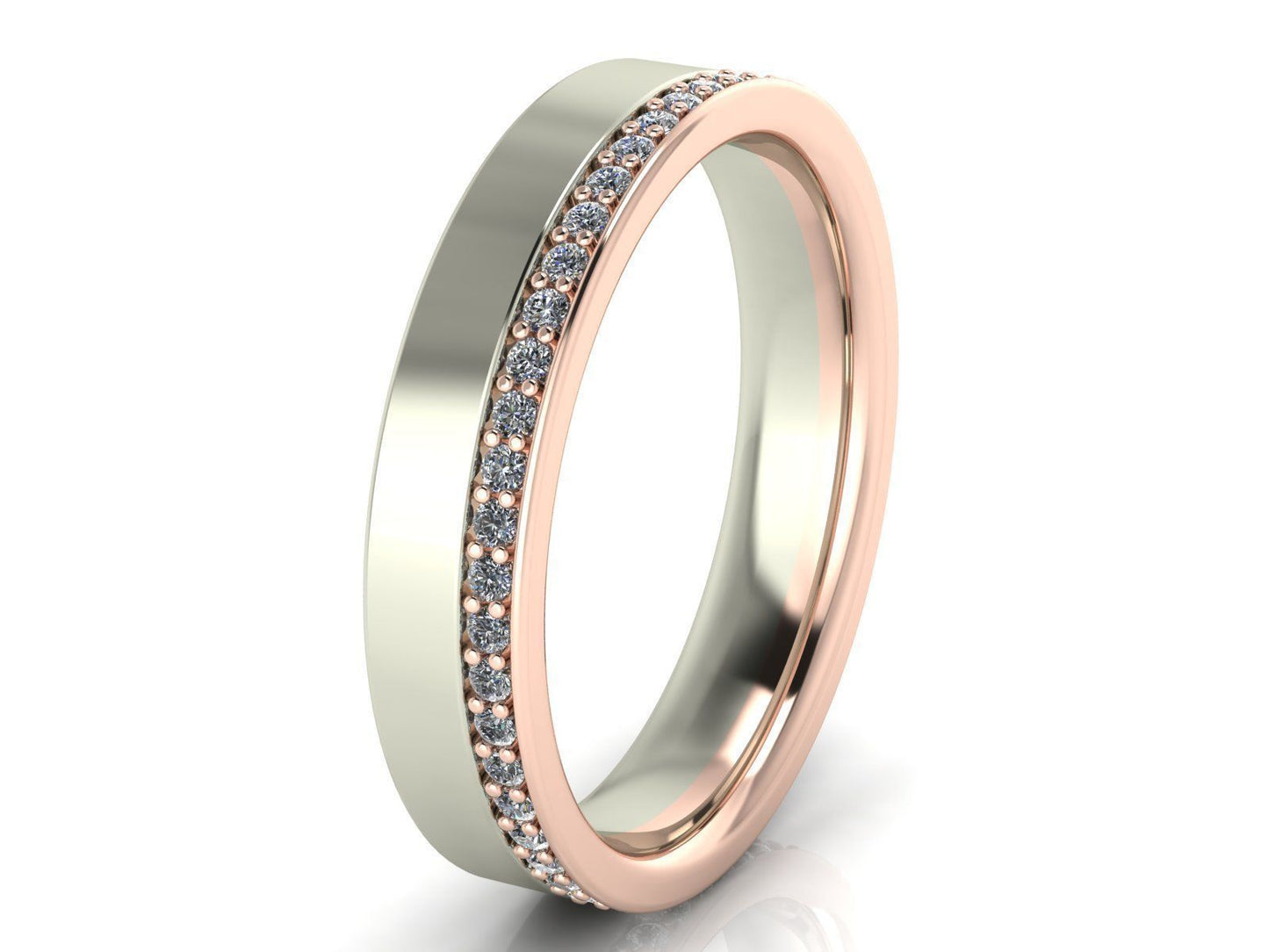 Elegante Juego de Argollas de Oro Blanco con Borde de Oro Rosado 14k y Adornos de Diamante
