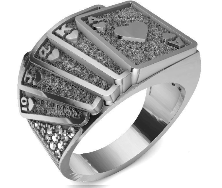 Elegante Anillo Poker Card Ring de Oro con Incrustaciones