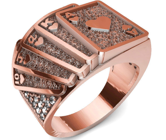 Anillo Poker Card Ring de Oro con Incrustaciones