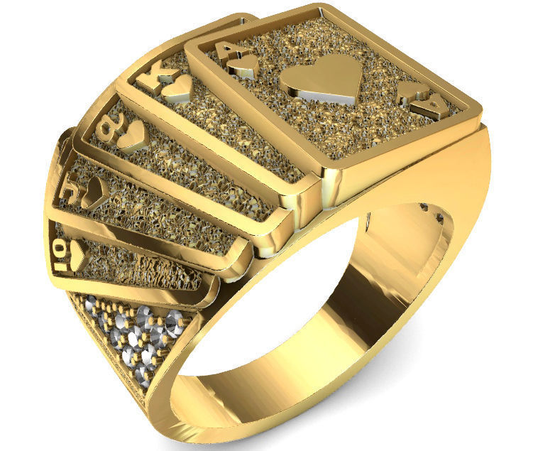 Anillo Poker Card Ring de Oro con Incrustaciones