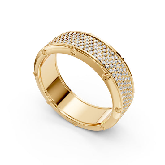 Anillo Redondo de Oro Amarillo para Caballero Recubierto de Incrustaciones