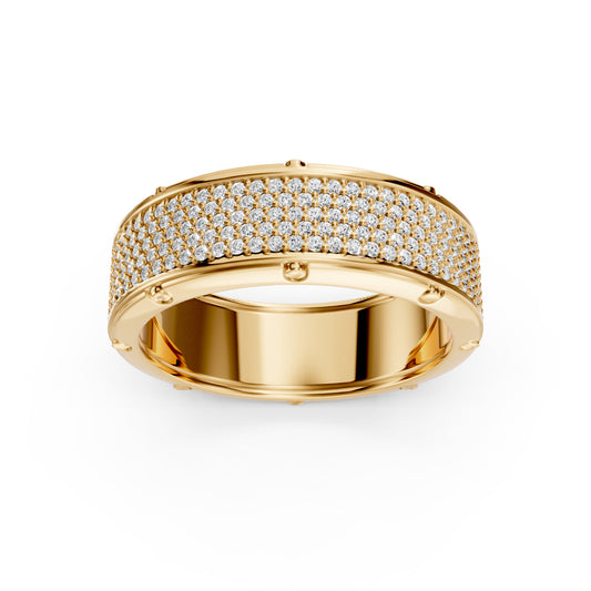 Anillo Redondo de Oro Amarillo para Caballero Recubierto de Incrustaciones