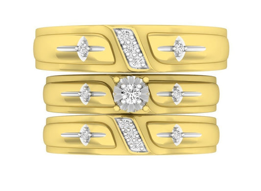 Trio de Argollas Matrimoniales de Oro Amarillo con Solitario de Flor