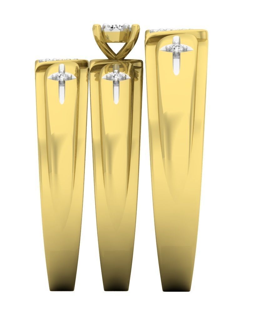 Precioso Trio de Argollas Matrimoniales de Oro Amarillo con Solitario de Flor