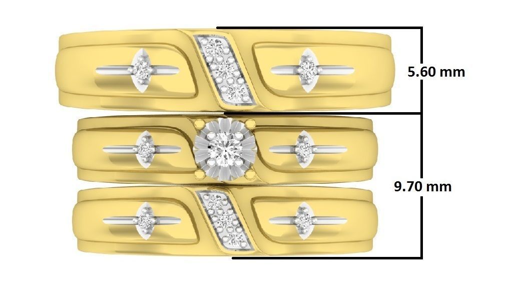 Trio de Argollas Matrimoniales de Oro Amarillo con Solitario de Flor