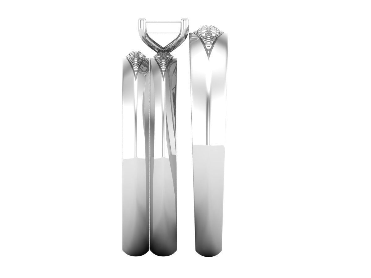 Lujoso Trio de Argollas Matrimoniales de Oro Blanco con Solitario Cuadrado