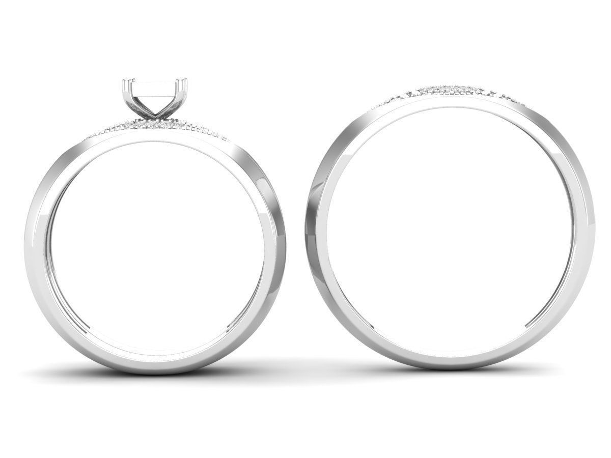 Trio de Argollas Matrimoniales de Oro Blanco con Solitario Cuadrado