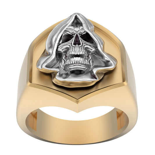 Anillo de Oro Amarillo con la Parca en Oro Blanco