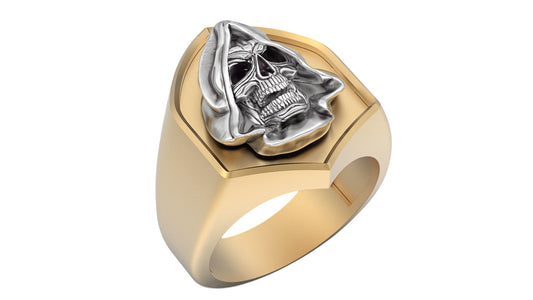 Anillo de Oro Amarillo con la Parca en Oro Blanco
