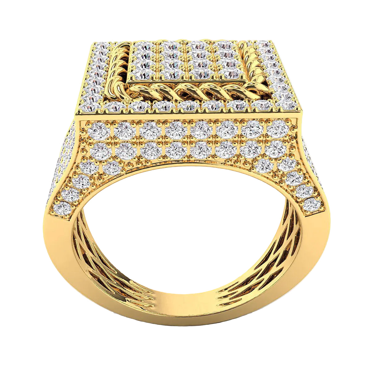 Anillo Big Fancy Man Ring de Oro Amarillo con Brillantes Incrustaciones