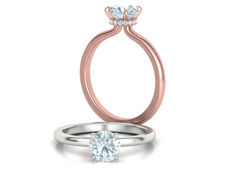 Anillo de Compromiso Solitaire "Halo Brillante" de Oro 14k