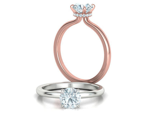 Anillo de Compromiso Solitaire "Halo Brillante" de Oro 14k
