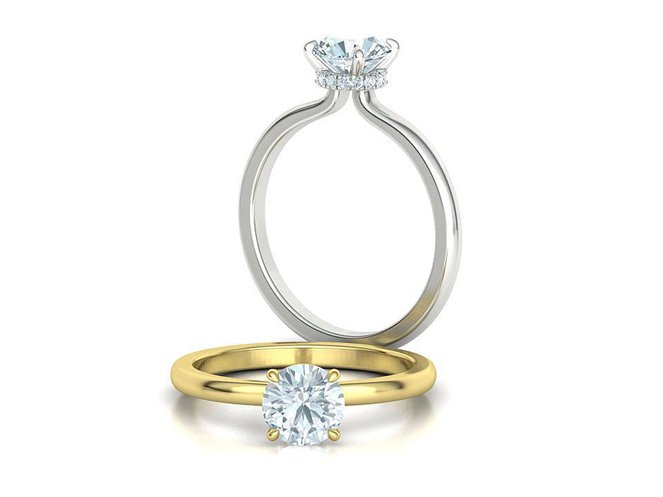Encantador Anillo de Compromiso Solitaire "Halo Brillante" de Oro 14k