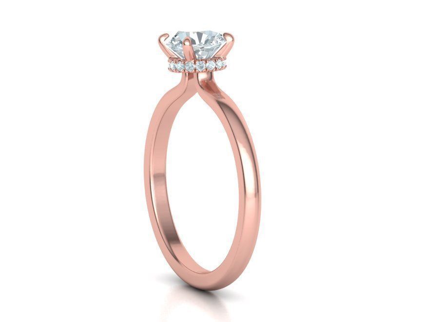 Encantador Anillo de Compromiso Solitaire "Halo Brillante" de Oro 14k