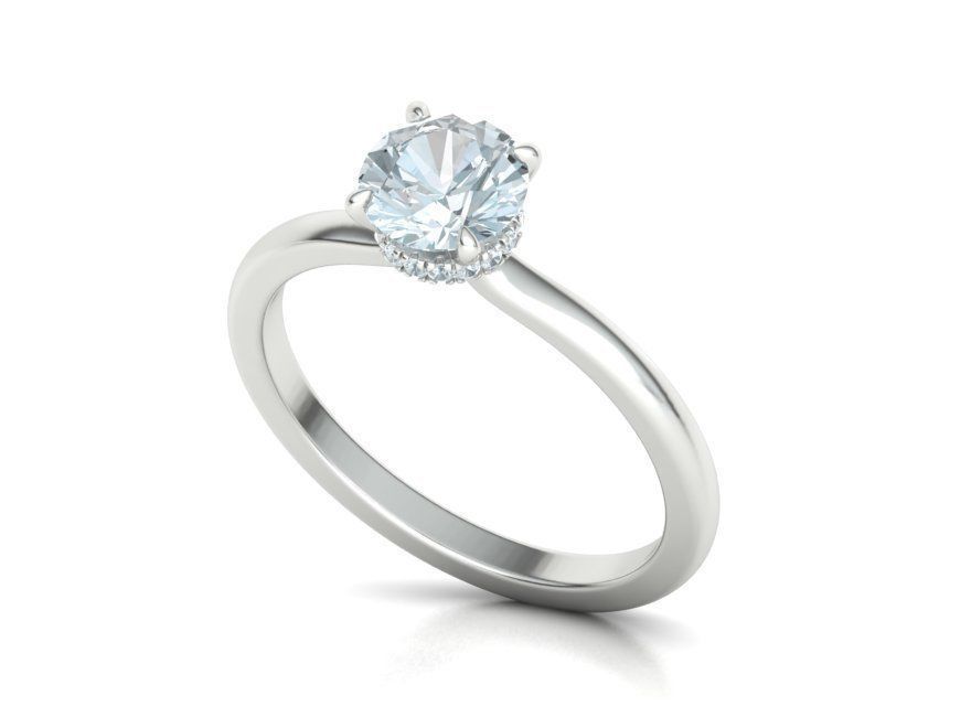 Encantador Anillo de Compromiso Solitaire "Halo Brillante" de Oro 14k