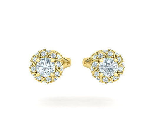 Aretes de Botón Redondos con Halo Retorcido de Oro 14k