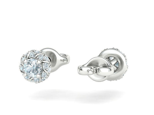 Aretes de Botón Redondos con Halo Retorcido de Oro 14k