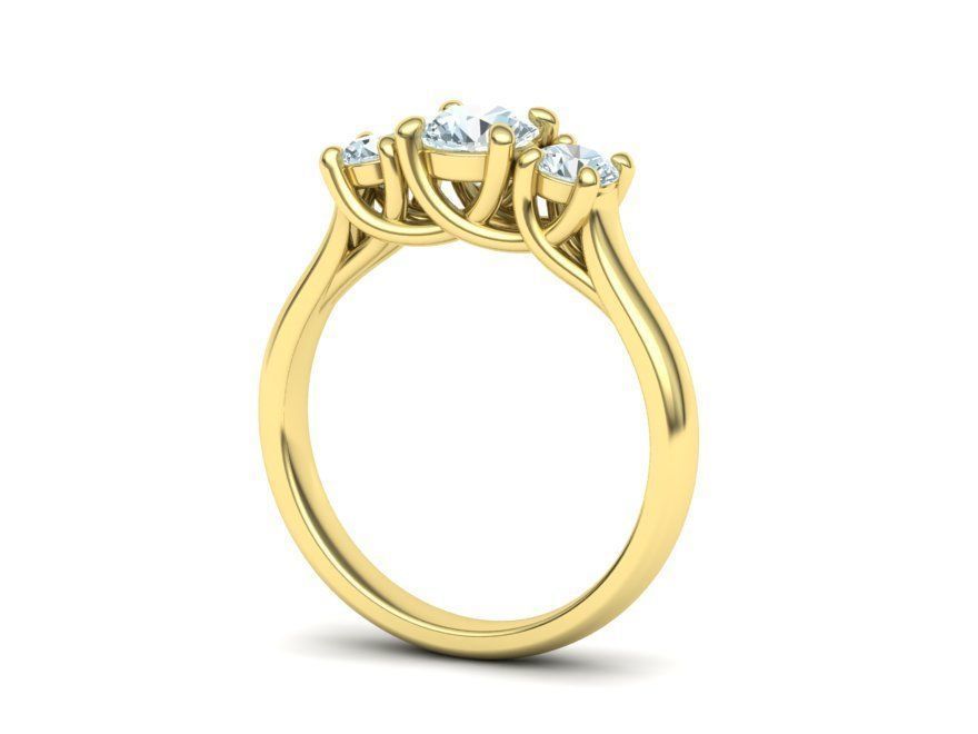 Bellisimo Anillo de Compromiso Trellis Tres Piedras con Aro Comfort Fit de Oro 14k