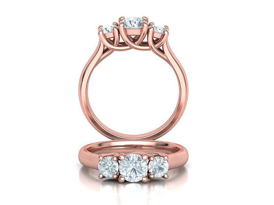 Anillo de Compromiso Trellis Tres Piedras con Aro Comfort Fit de Oro 14k