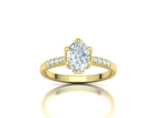 Anillo de Compromiso de Oro con Diamantes Central Ovalada