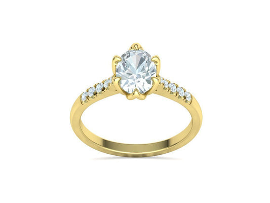 Anillo de Compromiso de Oro con Diamantes Central Ovalada