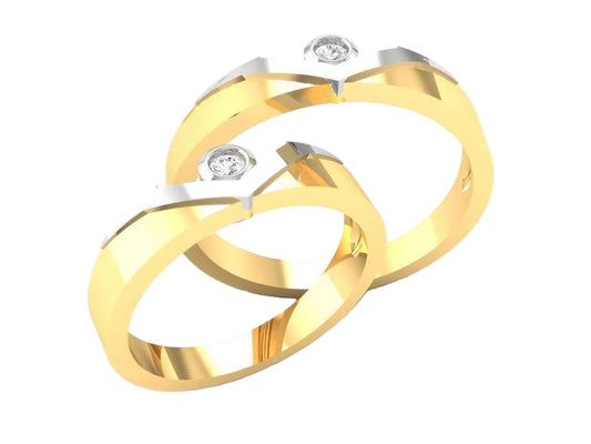 Dúo de Argollas Matrimoniales de Oro Amarillo con Diamantes