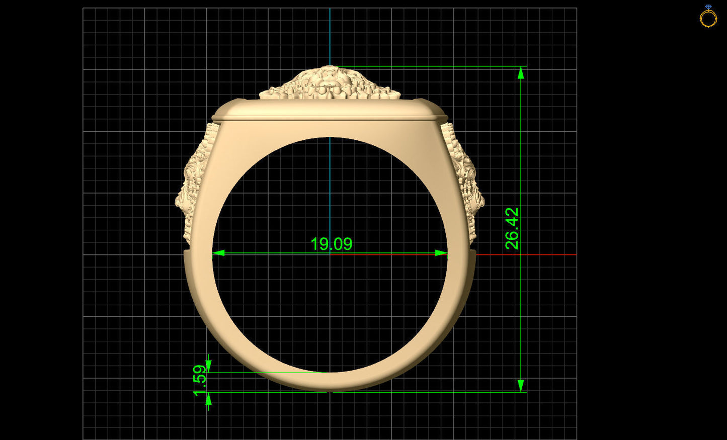 Imponente Anillo de Oro Amarillo con Cabeza de Lobo de Oro Blanco