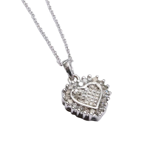 Gargantilla en Oro Blanco 14k con Corazón Relleno de Diamantes
