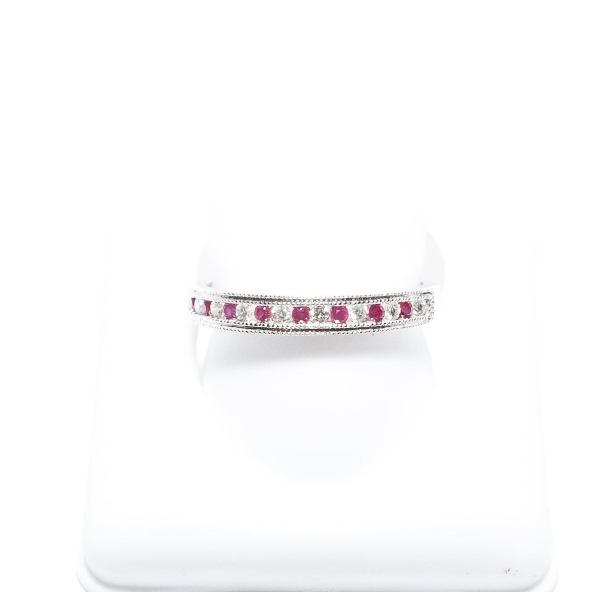 Hermosa Churumbela de Oro Blanco 10k con Diamantes y Rubies