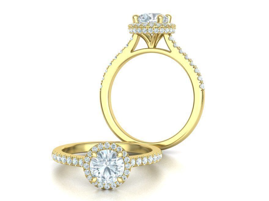 Anillo de Compromiso Halo y Corona con Incrustaciones