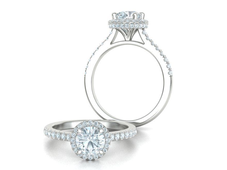 Anillo de Compromiso Halo y Corona con Incrustaciones