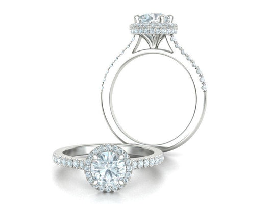 Anillo de Compromiso Halo y Corona con Incrustaciones