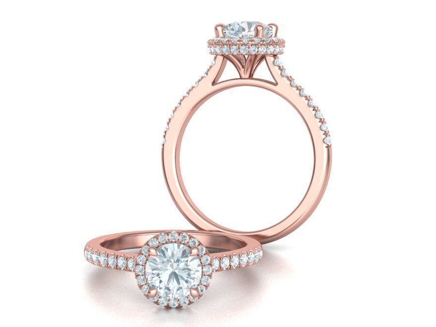 Anillo de Compromiso Halo y Corona con Incrustaciones